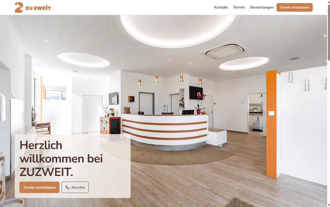 Startseite der Website von ZUZWEIT Tierarztpraxis.